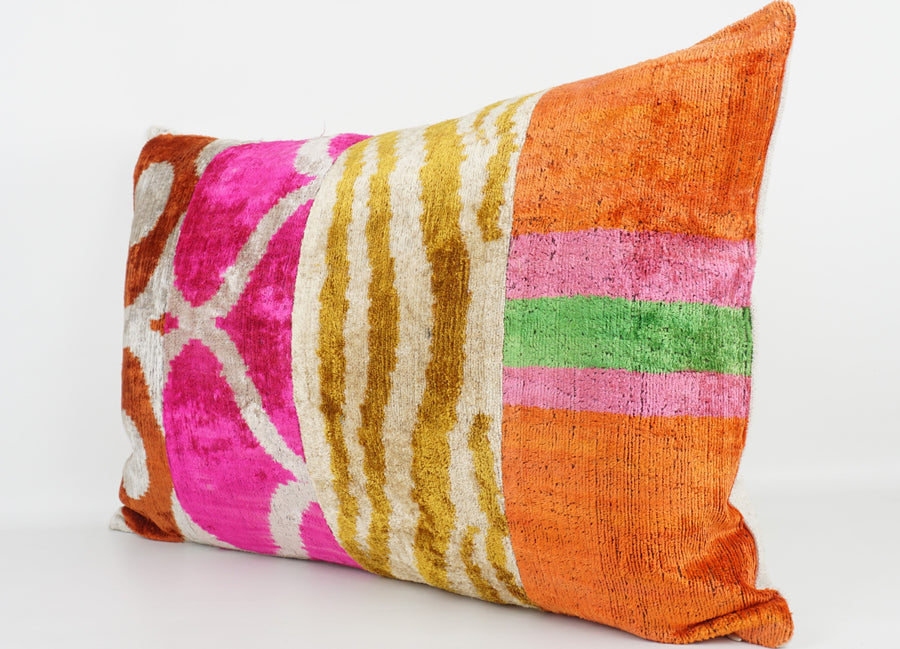 HANDMADE IKAT SILK/VELVET PATCHWORK PILLOWCASE