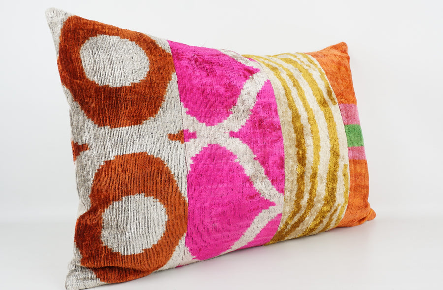HANDMADE IKAT SILK/VELVET PATCHWORK PILLOWCASE