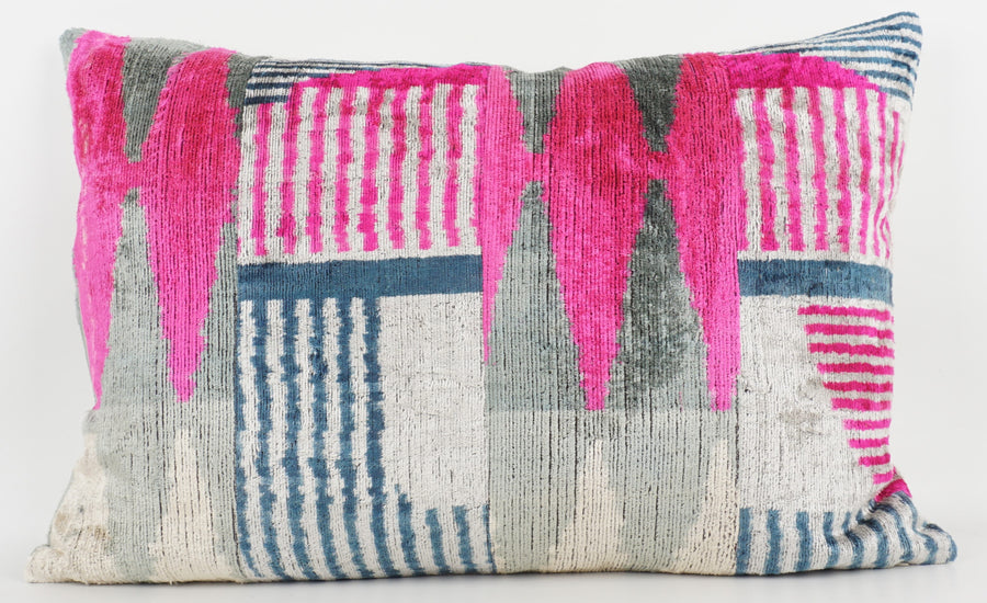 HANDMADE IKAT SILK/VELVET PATCHWORK PILLOWCASE