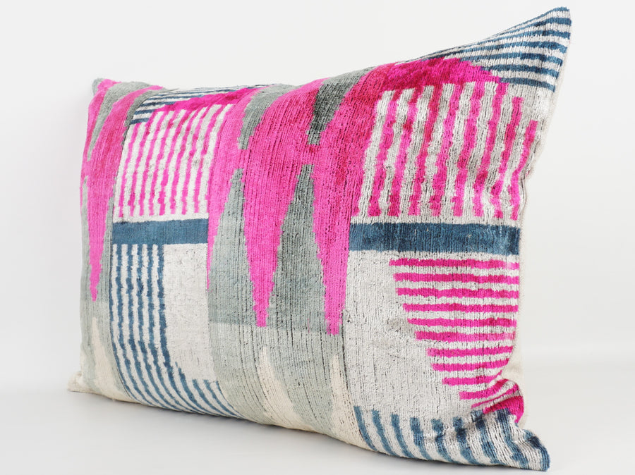 HANDMADE IKAT SILK/VELVET PATCHWORK PILLOWCASE