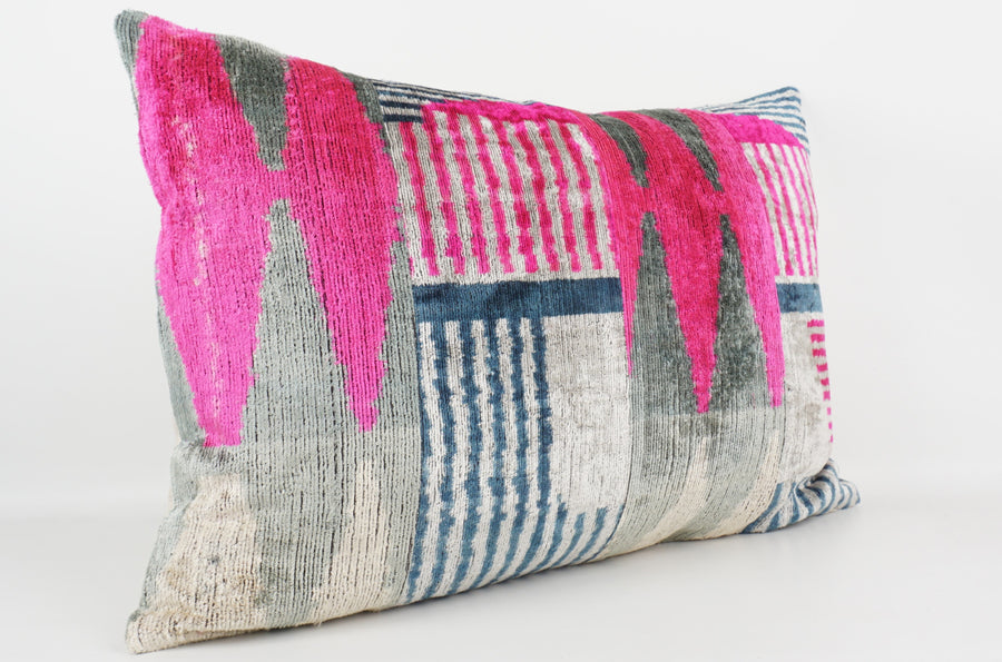 HANDMADE IKAT SILK/VELVET PATCHWORK PILLOWCASE