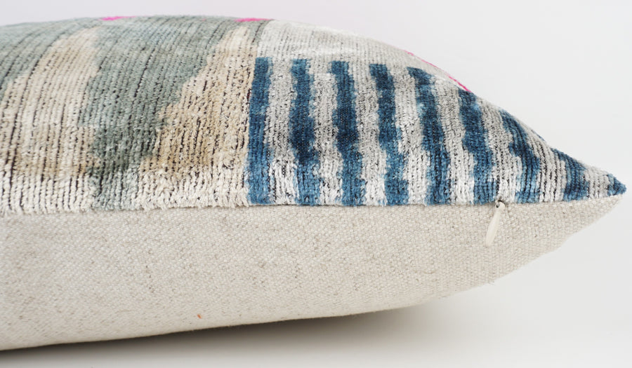 HANDMADE IKAT SILK/VELVET PATCHWORK PILLOWCASE
