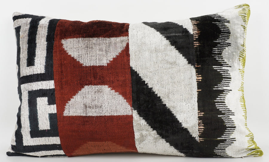HANDMADE IKAT SILK/VELVET PATCHWORK PILLOWCASE