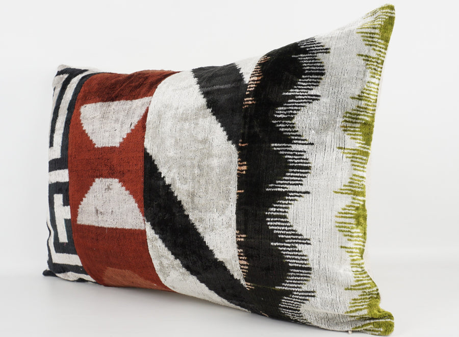 HANDMADE IKAT SILK/VELVET PATCHWORK PILLOWCASE