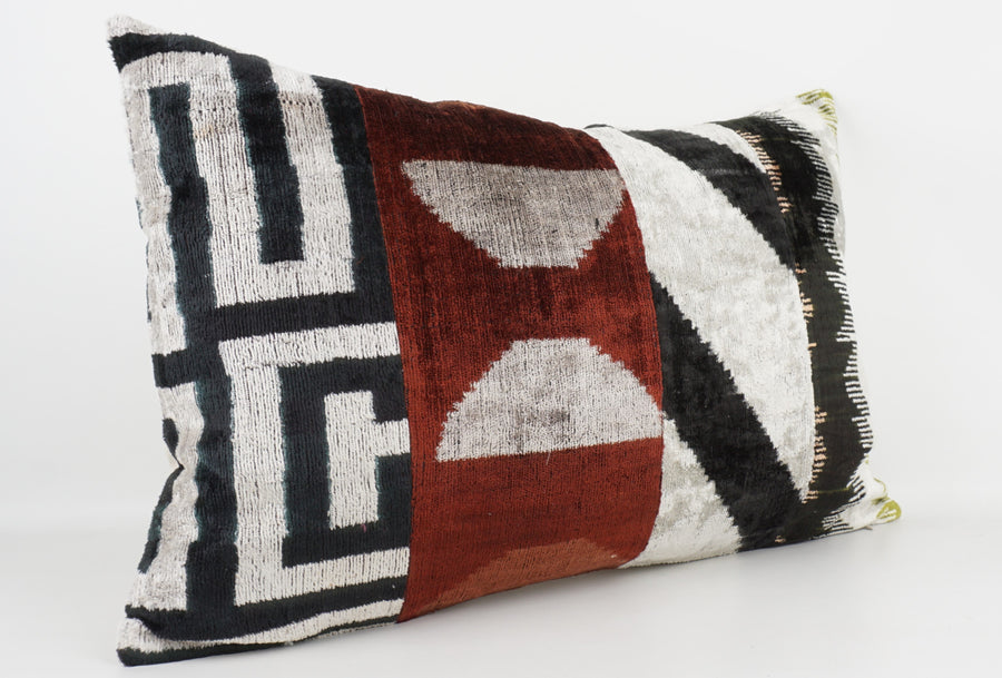 HANDMADE IKAT SILK/VELVET PATCHWORK PILLOWCASE