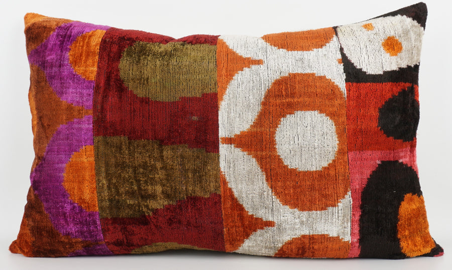 HANDMADE IKAT SILK/VELVET PATCHWORK PILLOWCASE
