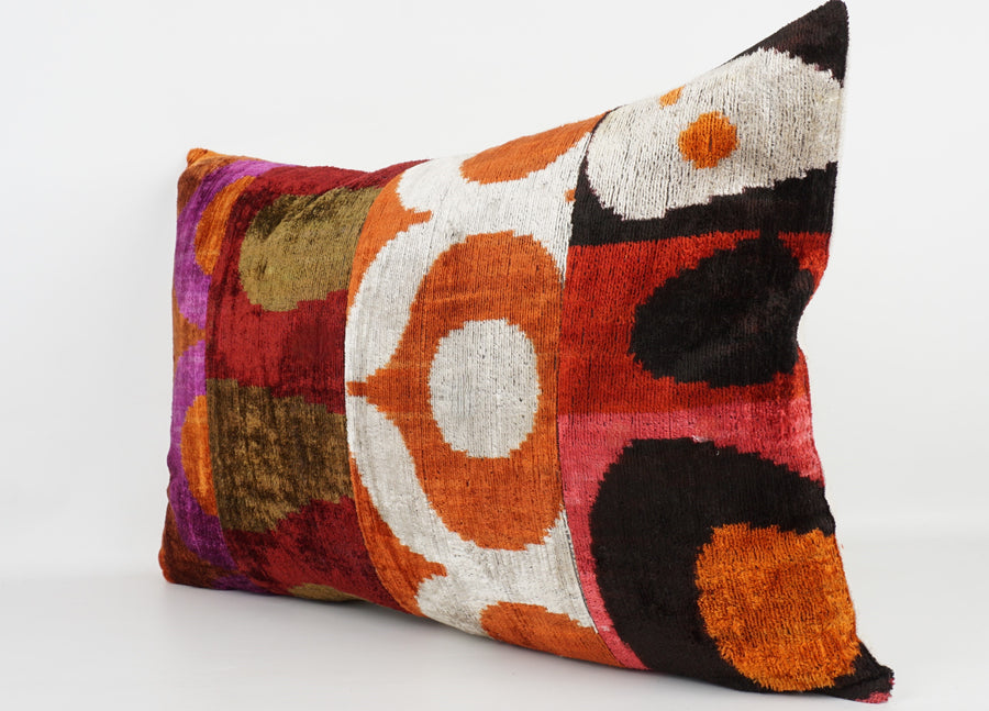 HANDMADE IKAT SILK/VELVET PATCHWORK PILLOWCASE