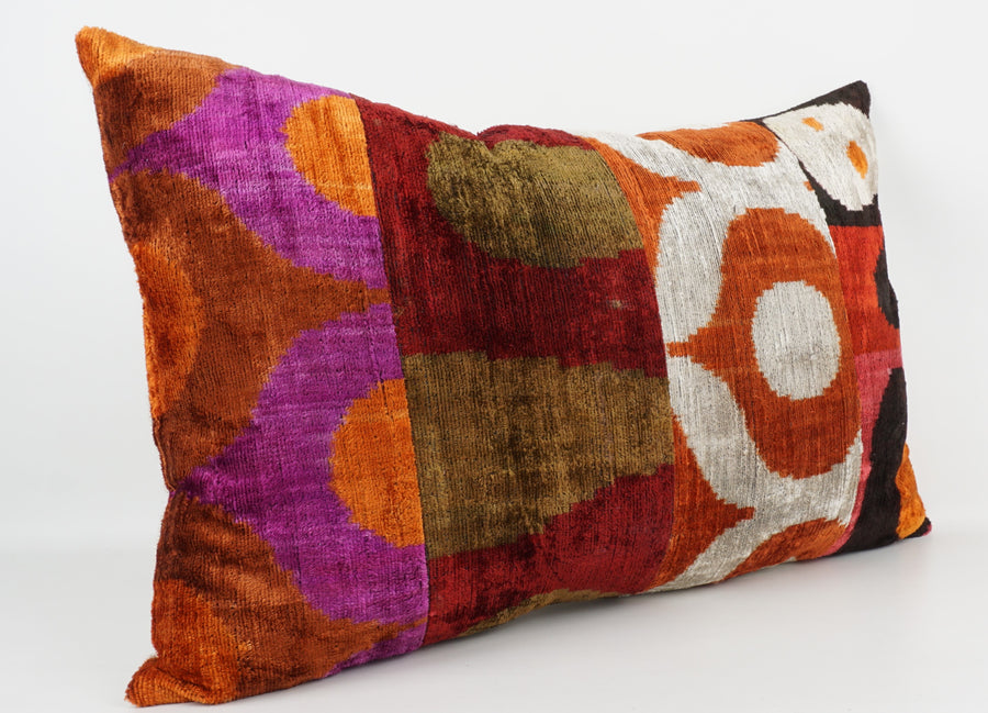 HANDMADE IKAT SILK/VELVET PATCHWORK PILLOWCASE
