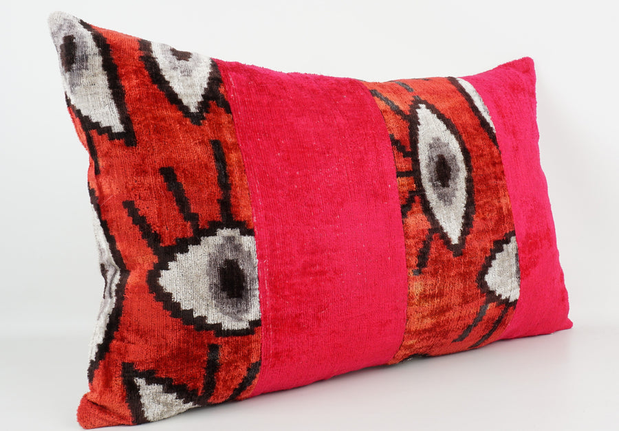 HANDMADE IKAT SILK/VELVET PATCHWORK PILLOWCASE