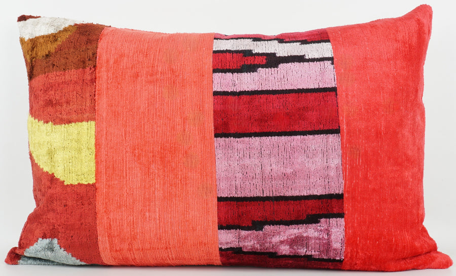 HANDMADE IKAT SILK/VELVET PATCHWORK PILLOWCASE