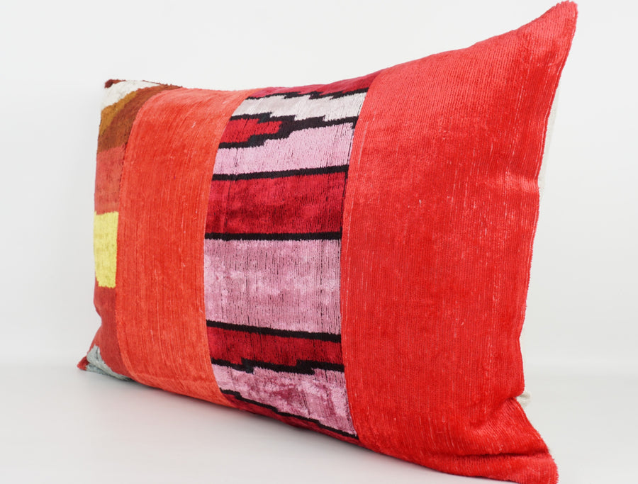 HANDMADE IKAT SILK/VELVET PATCHWORK PILLOWCASE