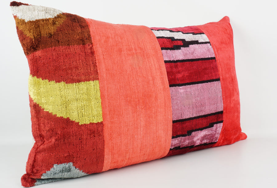 HANDMADE IKAT SILK/VELVET PATCHWORK PILLOWCASE