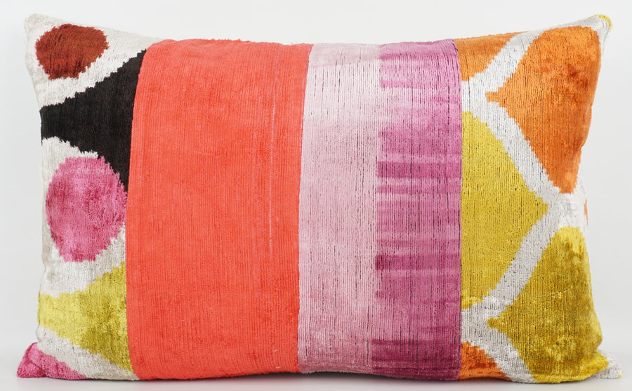 HANDMADE IKAT SILK/VELVET PATCHWORK PILLOWCASE