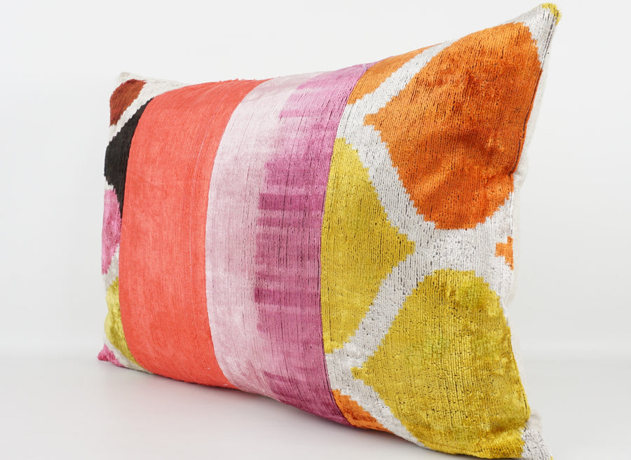 HANDMADE IKAT SILK/VELVET PATCHWORK PILLOWCASE