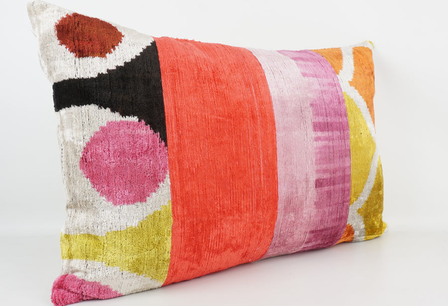 HANDMADE IKAT SILK/VELVET PATCHWORK PILLOWCASE