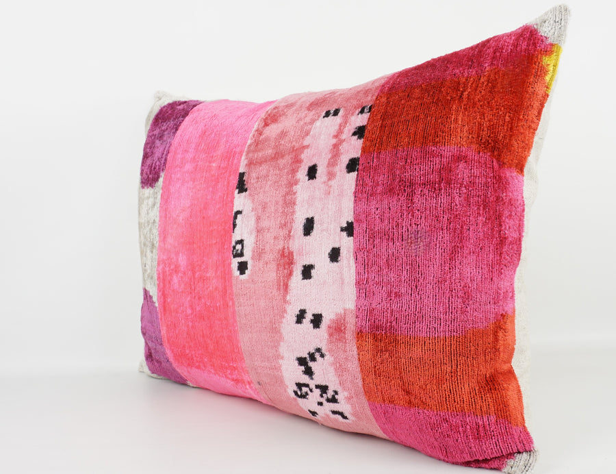 HANDMADE IKAT SILK/VELVET PATCHWORK PILLOWCASE