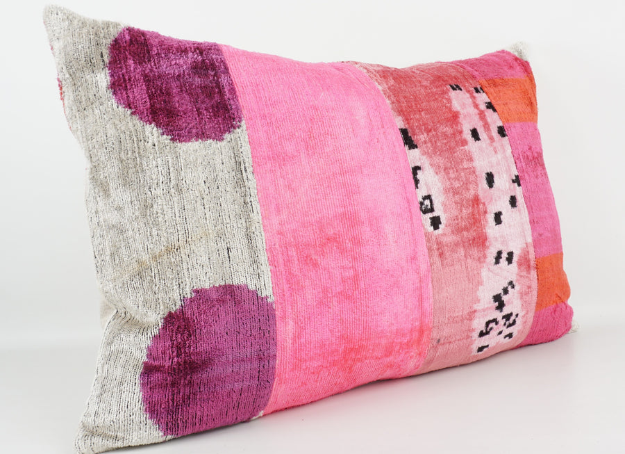 HANDMADE IKAT SILK/VELVET PATCHWORK PILLOWCASE