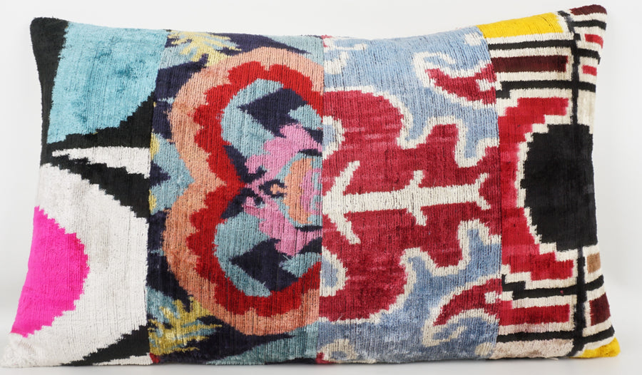 HANDMADE IKAT SILK/VELVET PATCHWORK PILLOWCASE