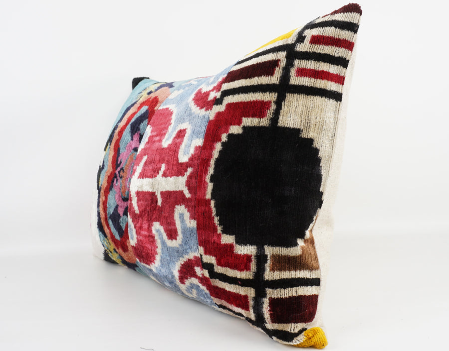 HANDMADE IKAT SILK/VELVET PATCHWORK PILLOWCASE