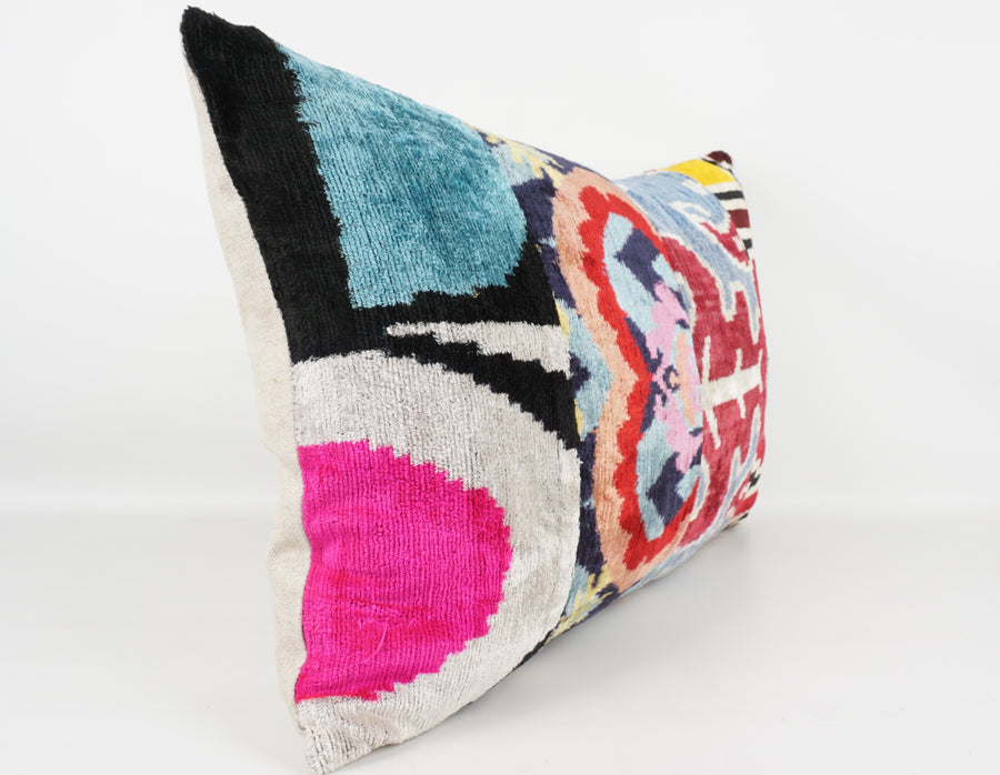 HANDMADE IKAT SILK/VELVET PATCHWORK PILLOWCASE