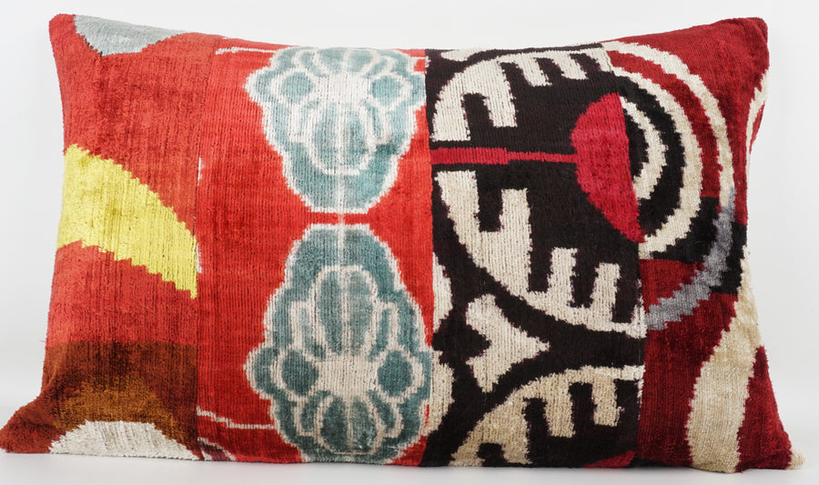 HANDMADE IKAT SILK/VELVET PATCHWORK PILLOWCASE