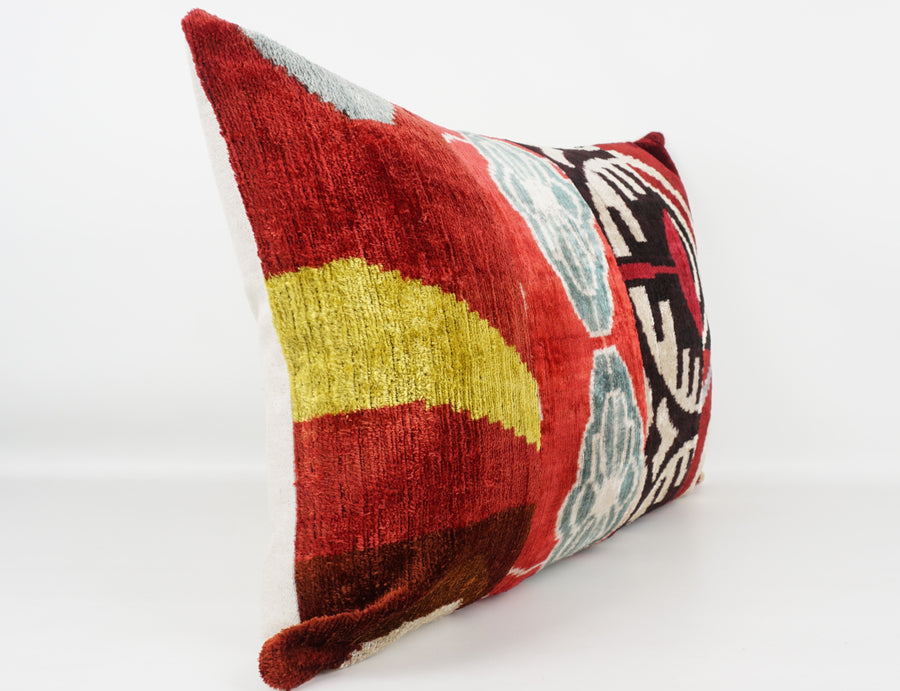 HANDMADE IKAT SILK/VELVET PATCHWORK PILLOWCASE