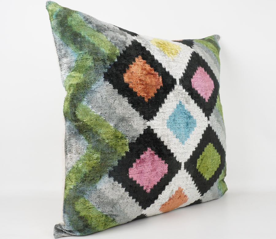 HANDMADE- IKAT SILK/VELVET PILLOWCASE