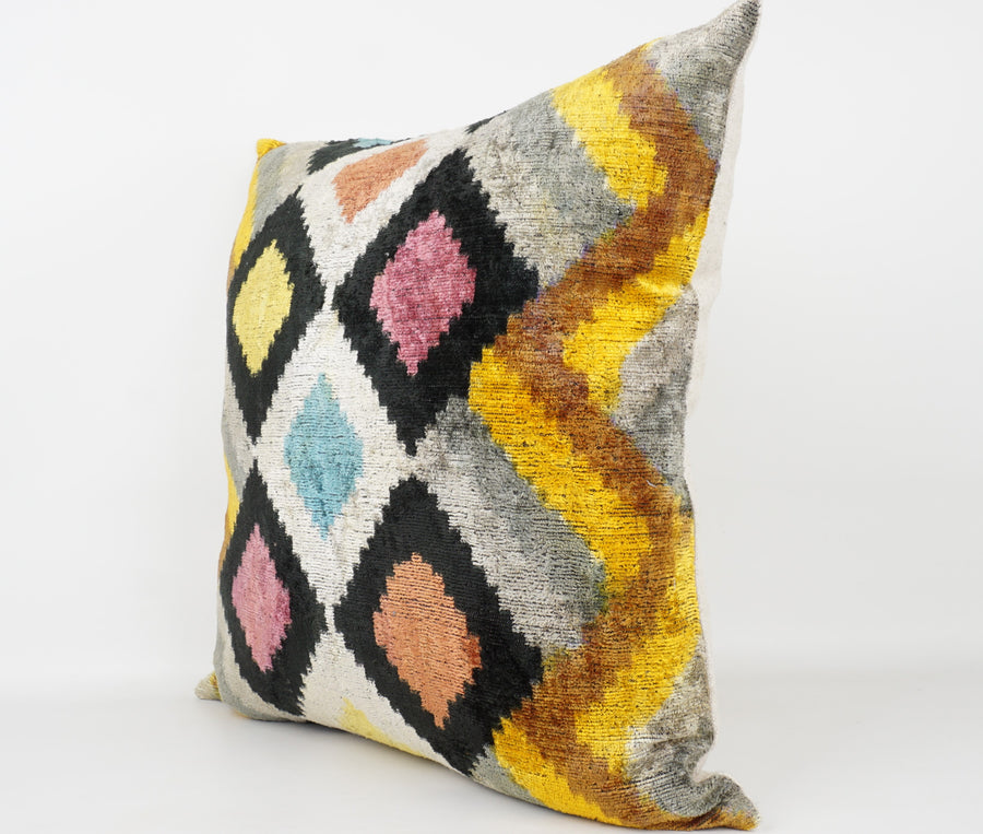 HANDMADE- IKAT SILK/VELVET PILLOWCASE