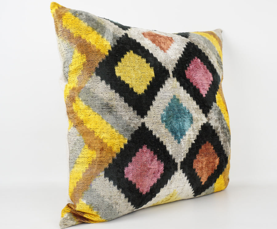 HANDMADE- IKAT SILK/VELVET PILLOWCASE
