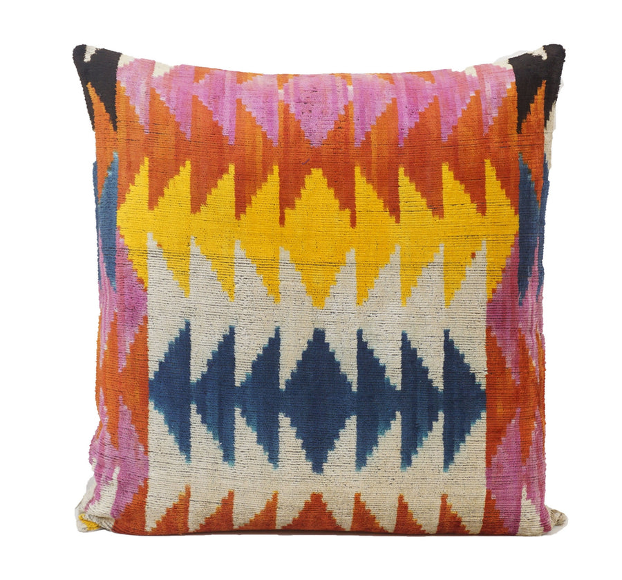 Multicolored Triangles- IKAT SILK/VELVET PILLOWCASE