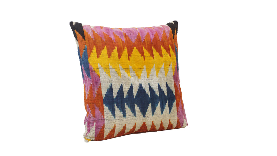 Multicolored Triangles- IKAT SILK/VELVET PILLOWCASE