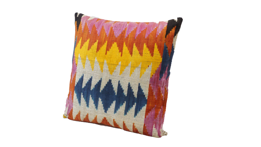 Multicolored Triangles- IKAT SILK/VELVET PILLOWCASE