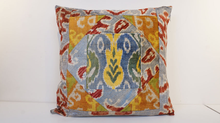 Ikat Velvet  Patchwork Pillow Cover