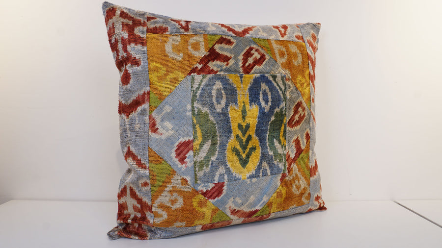 Ikat Velvet  Patchwork Pillow Cover