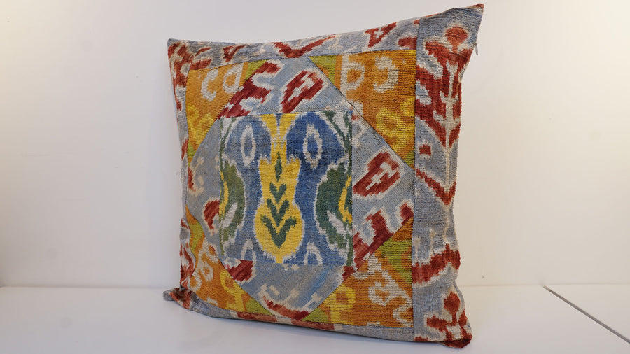 Ikat Velvet  Patchwork Pillow Cover