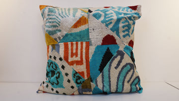 Ikat Velvet  Patchwork Pillow Cover