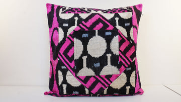 Ikat Velvet  Patchwork Pillow Cover