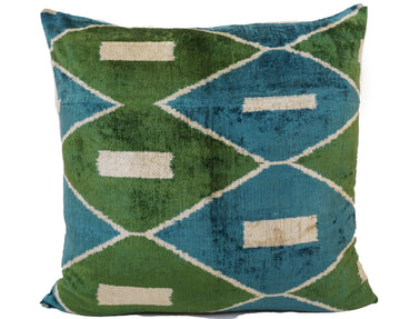 KILLARNEY GREEN- IKAT SILK/VELVET PILLOWCASE