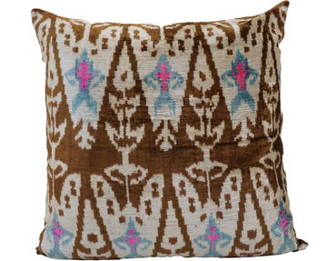 LEATHER BROWN- IKAT SILK/VELVET PILLOWCASE