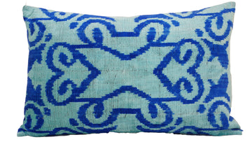 MARINER BLUE- IKAT SILK/VELVET PILLOWCASE