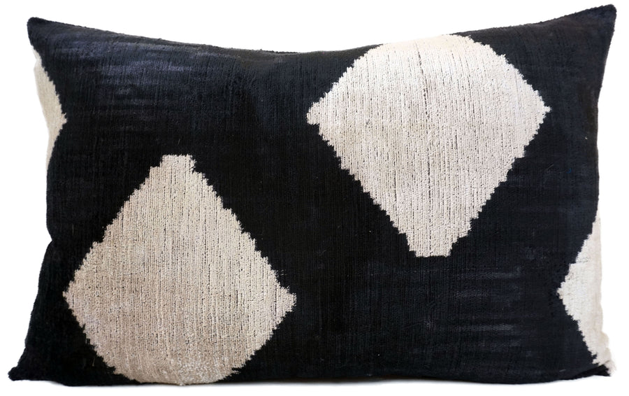 TANGAROA BLACK- IKAT SILK/VELVET PILLOWCASE