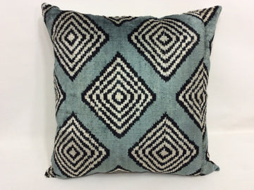 JUNGLE MIST BLUE - IKAT SILK/VELVET PILLOWCASE