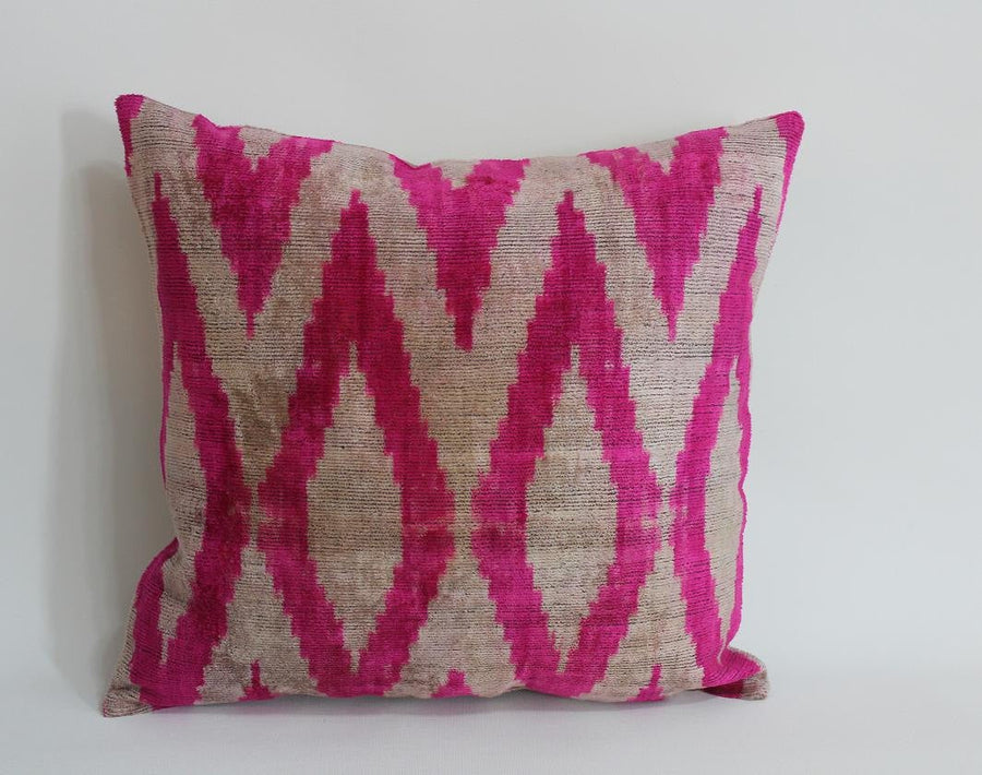 Pink Ikat Velvet Pillow - 14'' x 16'' Pink Zigzag Pillow Accent Sofa Pillows Ikat Lumbar Pillow Cover Velvet Pillow Cover Chevron Pillow
