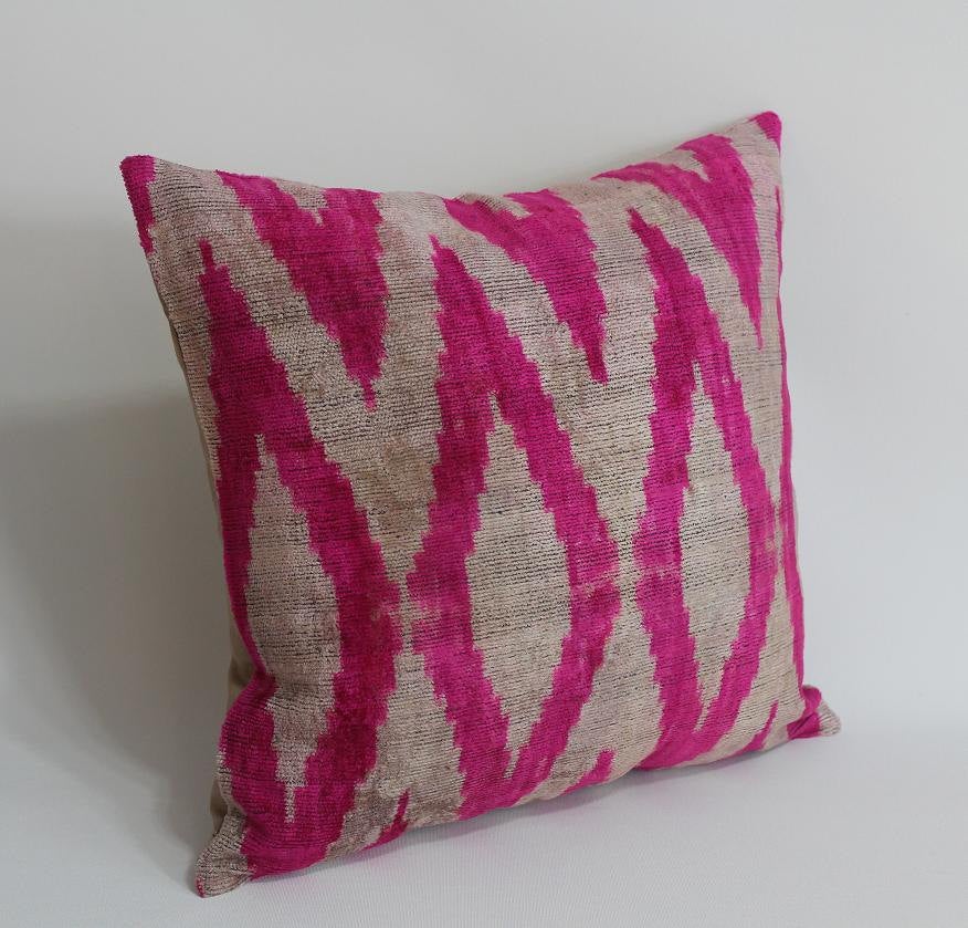 Pink Ikat Velvet Pillow - 14'' x 16'' Pink Zigzag Pillow Accent Sofa Pillows Ikat Lumbar Pillow Cover Velvet Pillow Cover Chevron Pillow