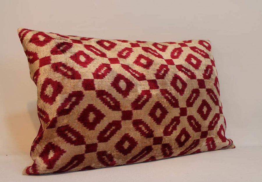 Velvet ikat Pillow - 16'' x 24'' Handmade Decorative Pillow,Traditional Ethnic Pillowcase, Modern Soft Decorative Pillow For Couch